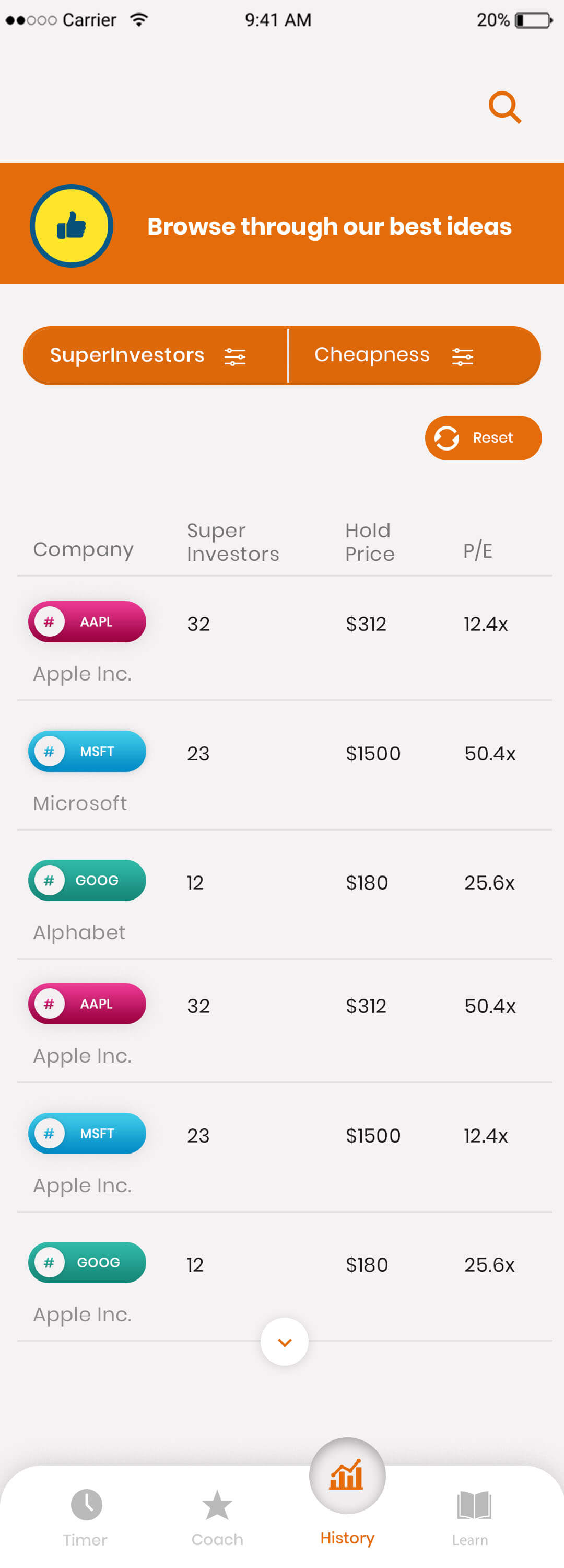 Real-time stock performance graph in ET Markets finance app