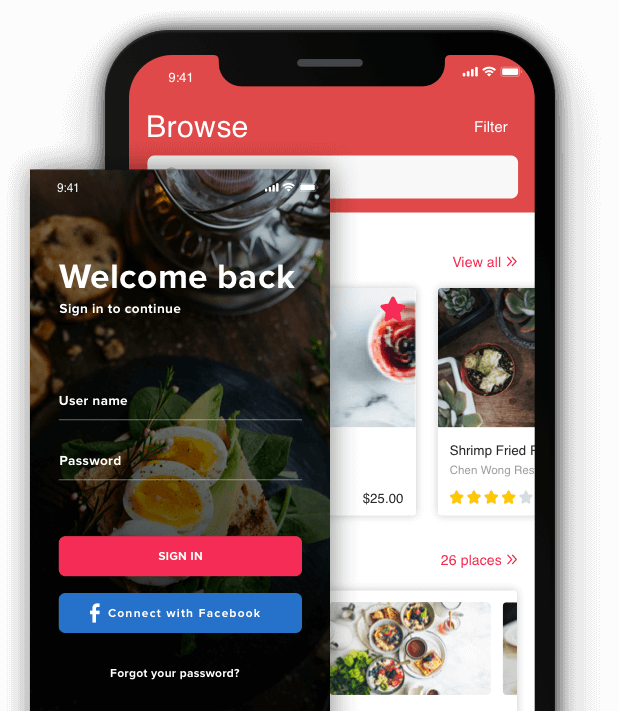 Customer app interface showing menu and order options