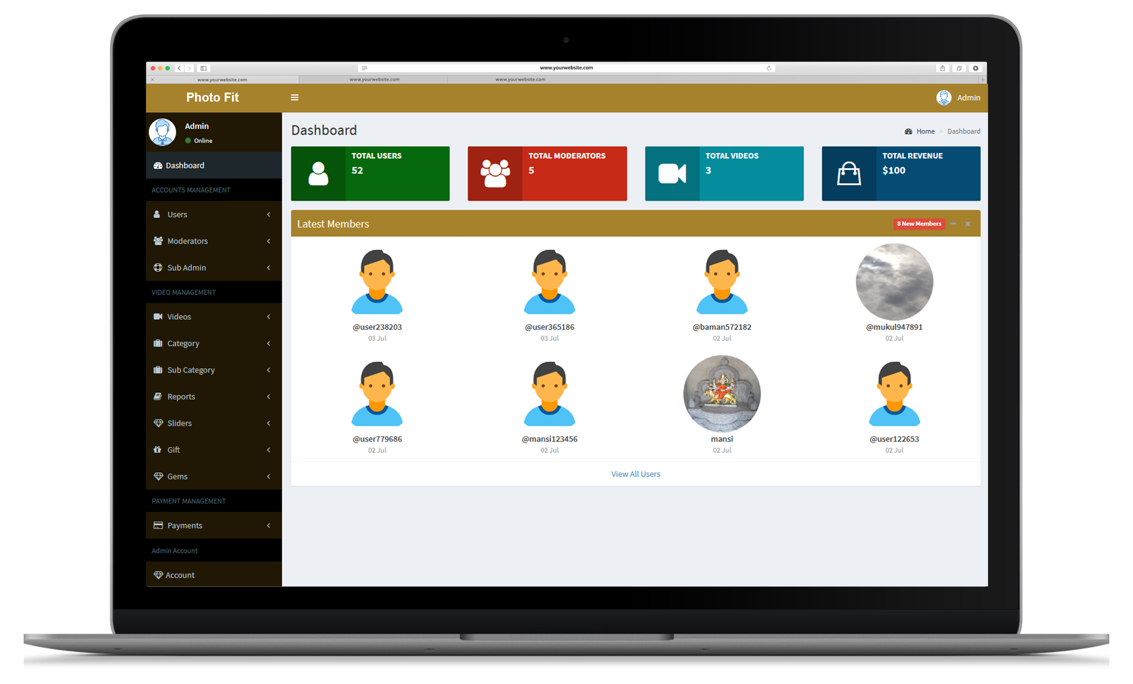 Admin dashboard for live streaming app