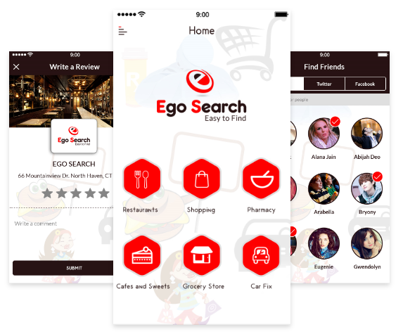 Yelp clone app home screen showing local business listings and ratings