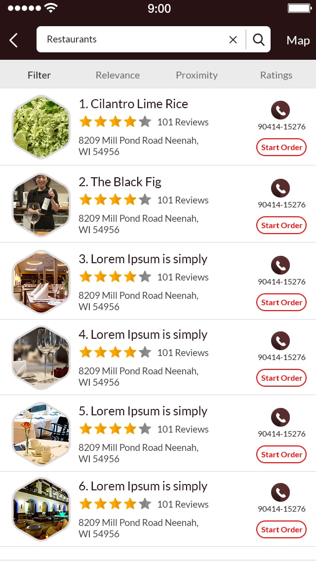 Yelp clone app showing business promotions and ads