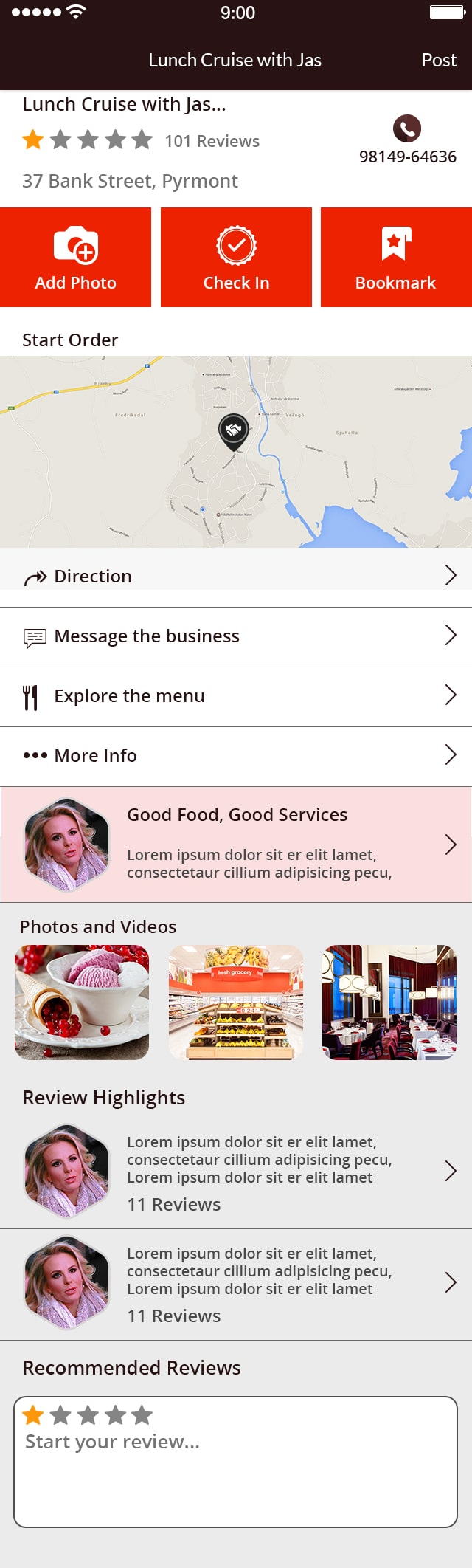 Yelp clone app showing multi-location business support