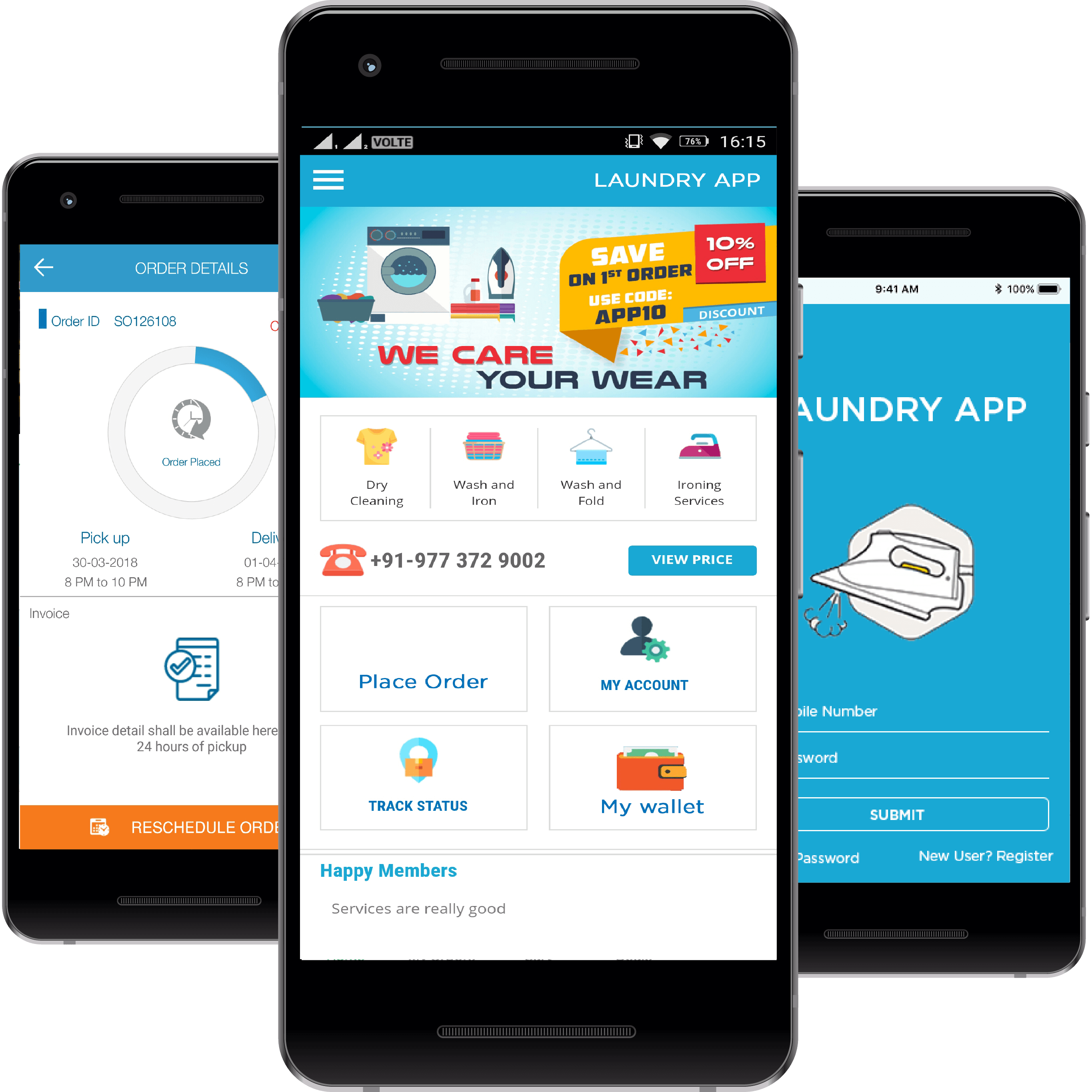 Mobile interface showing food ordering app features