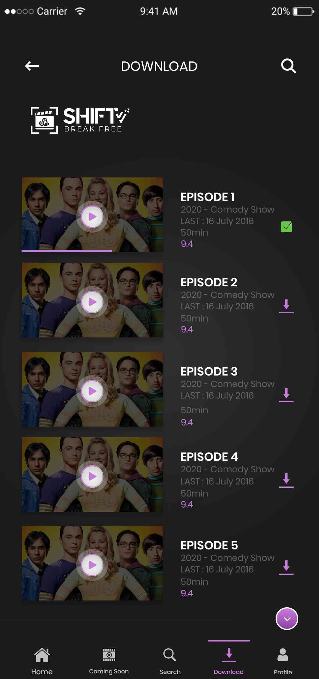 IMDB Clone App Episode Listing Screen for Series