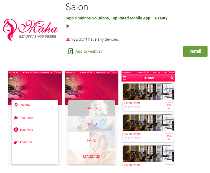 Salon App Design Example